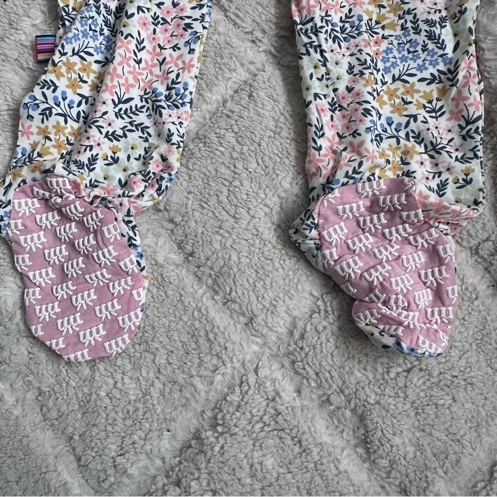 Magnetic Me | Pink and cream Floral Chelsea Footie Pajamas | Size 6-9 Months - Picture 7 of 7
